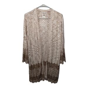 Chicos Chevron Patterned 3/4 Sleeve Lightweight Boho Preppy‎ Office Cardigan 2/L